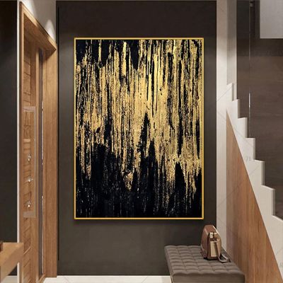 Abstract Canvas Painting Black Gold Painting Picture Modern Wall Art Home Decor Abstract Art For Living Room Decor 35x57inch/90x145cm With Golden Frame