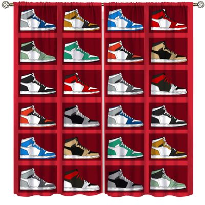 Boys Sports Theme Basketball Shoes Curtains,Cool Colorful Sneakers for Teenage Boys Bedroom Living Room 63x72in