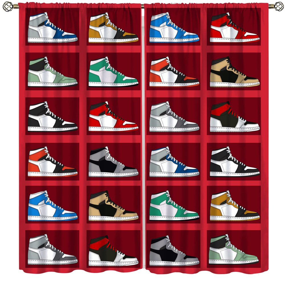 Boys Sports Theme Basketball Shoes Curtains,Cool Colorful Sneakers for Teenage Boys Bedroom Living Room 63x72in