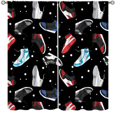 Retro Basketball Shoes Curtains, Colorful Sneakers Sports Theme Teen Boys Bedroom Living Room Window Treatments Drapes 72x63in