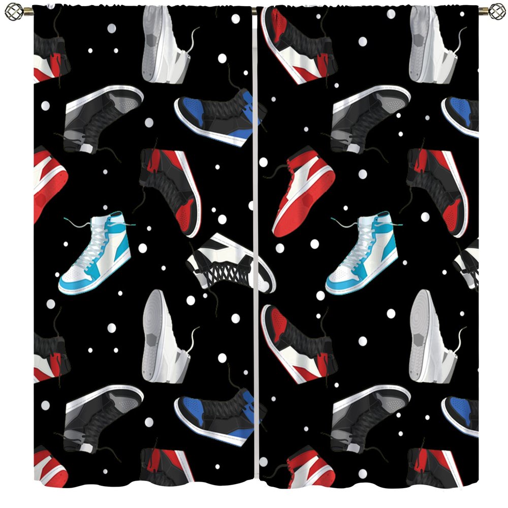Retro Basketball Shoes Curtains, Colorful Sneakers Sports Theme Teen Boys Bedroom Living Room Window Treatments Drapes 72x63in