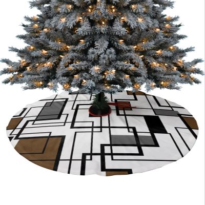 48 Inches Christmas Tree Skirt, Modern Nordic Geometric Tree Skirt for Xmas Holiday Merry Christmas Party Decorations Abstract Art Farmhouse Brown Xmas Tree Mat Ornaments