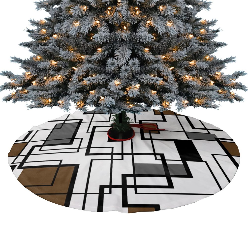 48 Inches Christmas Tree Skirt, Modern Nordic Geometric Tree Skirt for Xmas Holiday Merry Christmas Party Decorations Abstract Art Farmhouse Brown Xmas Tree Mat Ornaments
