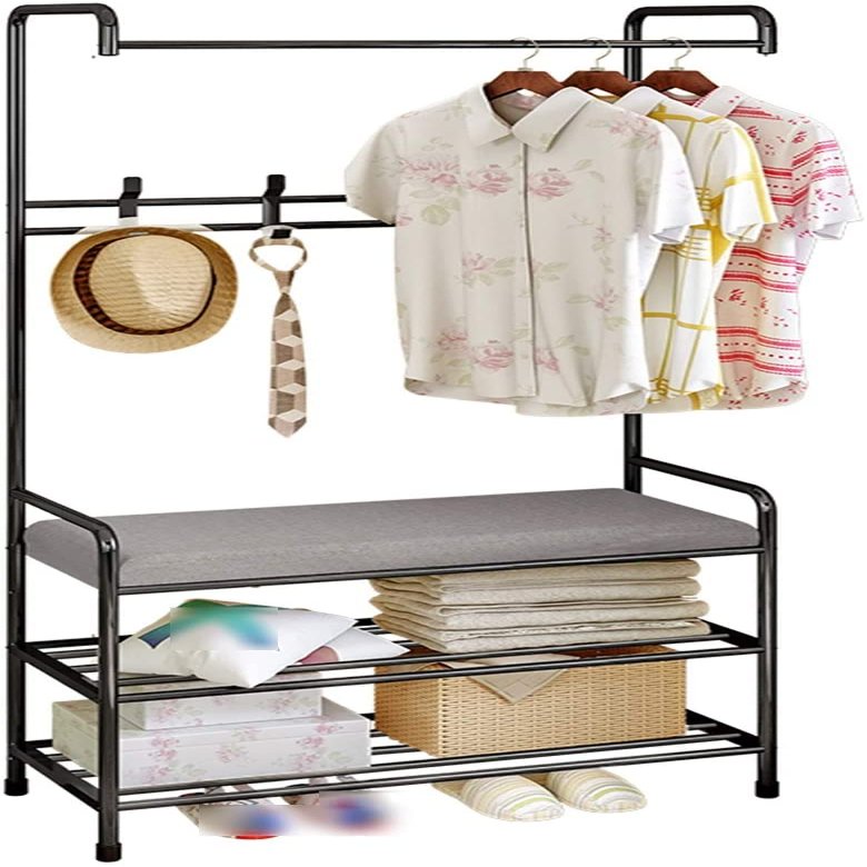 Storage Display Stand Home Coat Rack Stand Clothes Rack Stand, with Bench, 8 Hooks Load Bearing, Hallway Entryway Closet Bedroom Office for Hang Clothes Hat Handbag Umbrella Scarfs Shoe Storage ( Colo