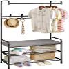 Storage Display Stand Home Coat Rack Stand Clothes Rack Stand, with Bench, 8 Hooks Load Bearing, Hallway Entryway Closet Bedroom Office for Hang Clothes Hat Handbag Umbrella Scarfs Shoe Storage ( Colo view 1