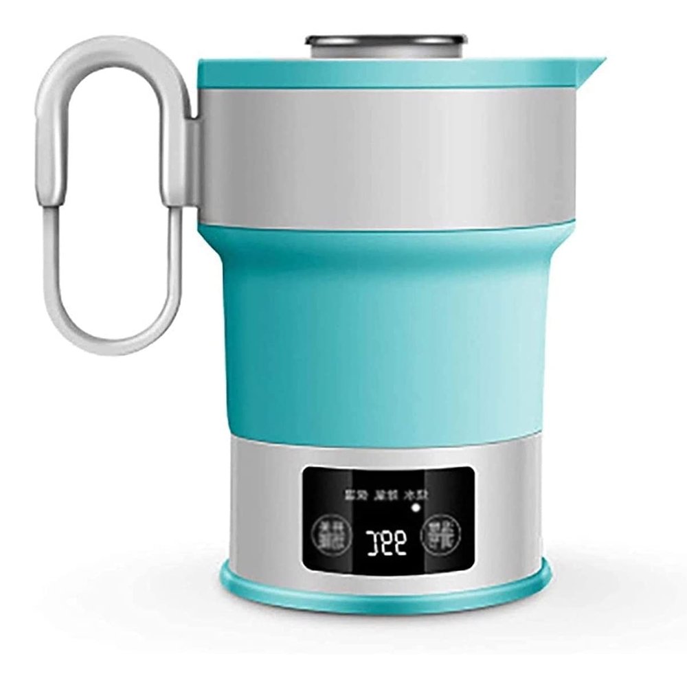 FairUo Kettles, 0.6L Portable Kettle for Travel, Collapsible Travel Kettle Bpa-Free, Mini Kettles, Foldable - 100~240V, Touch Screen Temperature Control, Led Display, Auto Shut off/Blue/18*15*20Cm