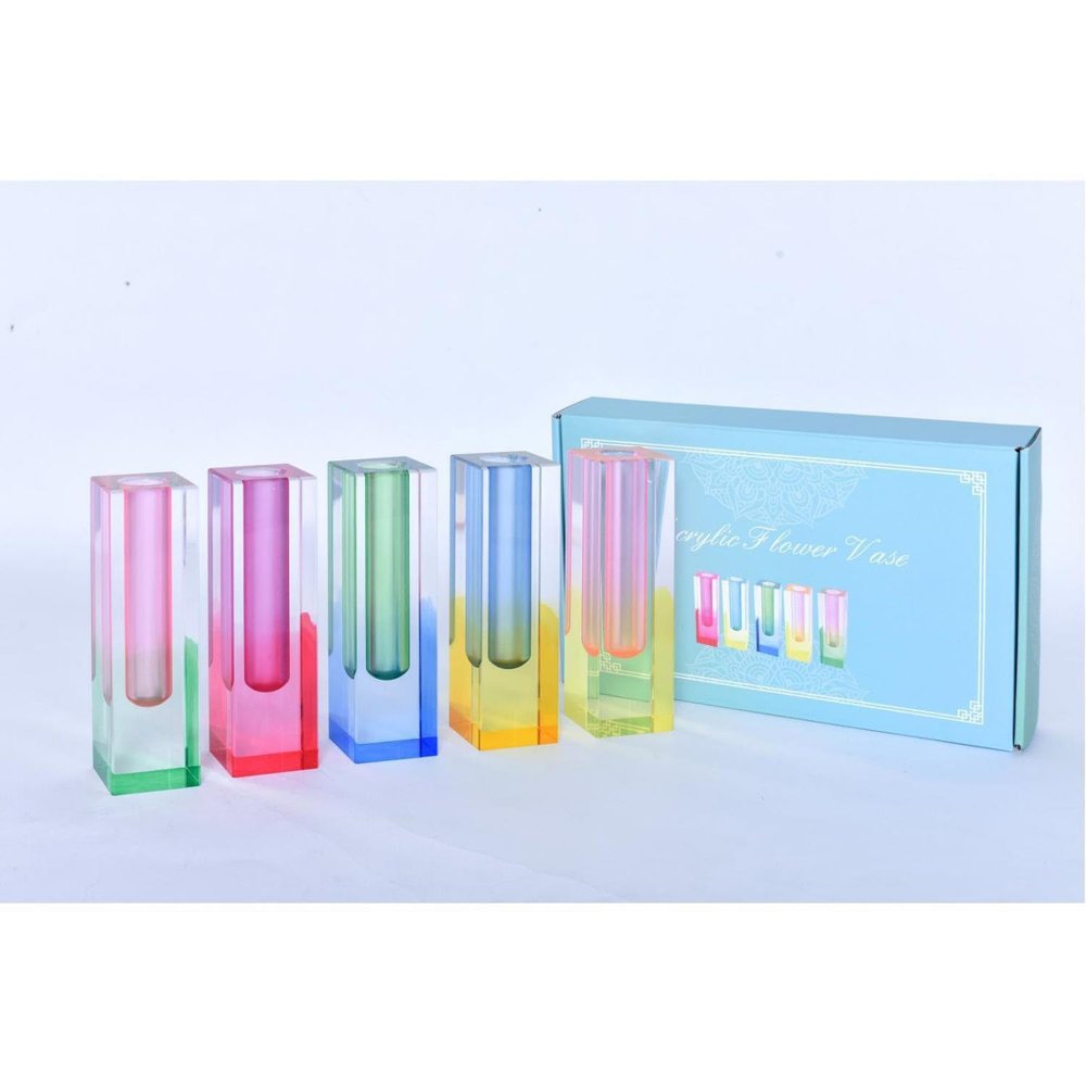 HLYU 5 Pcs Acrylic Vase Set, Bud Vase for Centerpieces, Maximalist Decor Cute Flowers Vases for Modern Home, Office, Bedroom, Living Room, Dining Table (Pink, Purple, Green, Blue, Yellow)