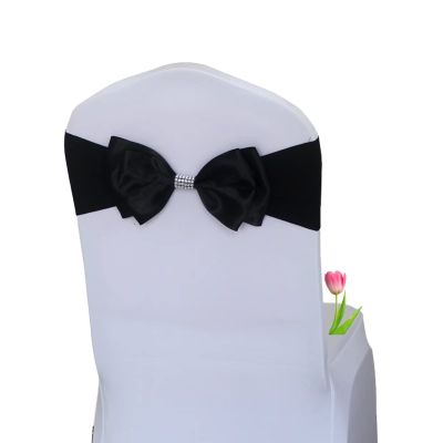 SENQIAN Pack of 50 Black Double Bow Chair Sashes Spandex Stretch Chair Bands Elastic Chair Ties for Romantic Wedding Party Birthday Reception Hotel Banquet Chair Cover Decoration