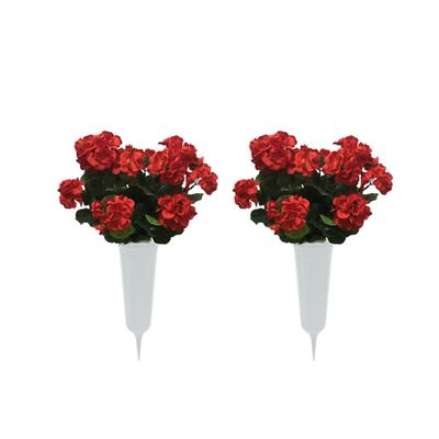 Silk Artificial Fake Geraniums Flowers Bush Realistic for Outdoor Planters, Cemetery Graves & Memorials- Arrangements (4, Red)