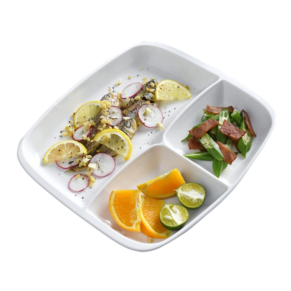Weight Management Tableware - Porton Control Plate 10 Inch | Square White Divided Porcelain Dinner Plates for Adults - My plate Diet Plate 1 Piece