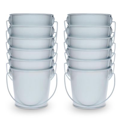 3.1" Galvanized Mini Tin Buckets  12Pcs White Metal Buckets with Handle, Ideal for Party Favors, Bridal Shower and Craft Projects (White, 3.1")