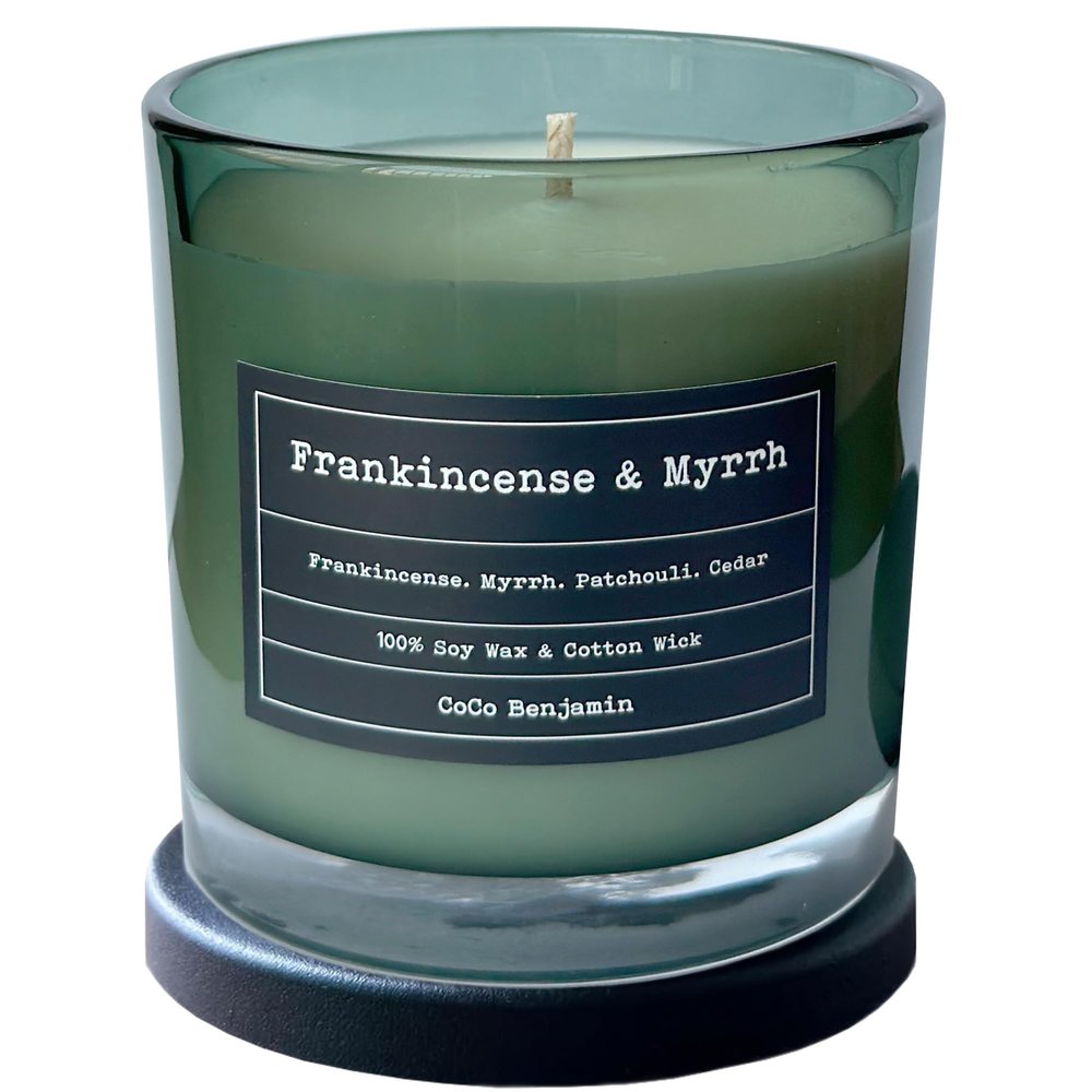 100% Soy, Highly Scented, Hand Poured Soy Candle, Frankincense & Myrrh (Cotton Wick)