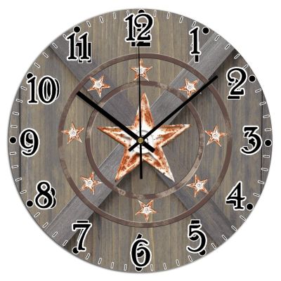 COCOKEN Western Texas Star Wall Clock Texas 15 Inch Large Wall Clocks Battery Operated Silent Farmhouse Wall Decor for Kitchen Living Room Bedroom Classroom