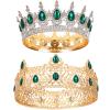 MTLEE 2 Pcs Prom King and Queen Crowns for Men Women King Queen Crowns Tiara with Rhinestone for Wedding Birthday Grad(Green Gold, Green Style) view 1