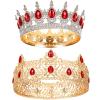 MTLEE 2 Pcs Prom King and Queen Crowns for Men Women King Queen Crowns Tiara with Rhinestone for Wedding Birthday Grad(Red Gold, Red Style) view 1