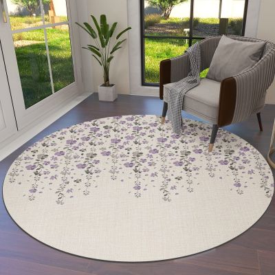 Round Area Rugs 3.3 FT Diameter for Kids Room Flower Purple Grey Cherry Blossoms Cotton Linen Background Decorative Rug Carpet Floor Mat Yoga Mat for Boys Girls Playroom Home Decor