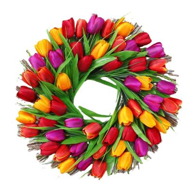 TEMKIN Simulation Tulip Wreath Home Decoration Wreath Door Hanging Holiday Decoration Rattan Ring Wall Hanging
