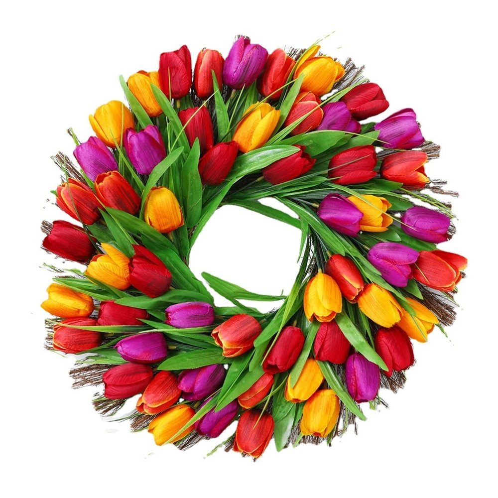 TEMKIN Simulation Tulip Wreath Home Decoration Wreath Door Hanging Holiday Decoration Rattan Ring Wall Hanging