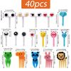 40pcs Fruit Food Forks, Plastic Fruit Fork Picks for Kids Mini Eyes Cute Animals Elephants Lion Pig Panda reusable fruit toothpicks for Kids Adults Bento Sandwich Box Decor Party Supplies view 2