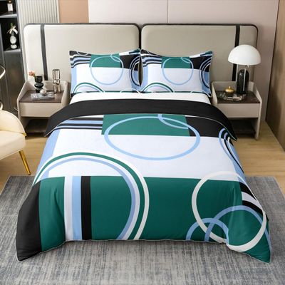 100% Cotton Modern Green Blue Full Duvet Cover Circles Swirls Bedding Sets Room Decor Abstract Black White Square Bed Sets Geometric Stripe Quilt Cover Modern Creative Texture Bedspread Cover