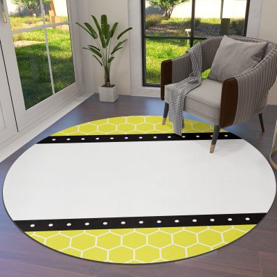 Round Area Rugs 3.3 FT Diameter for Kids Room Vellow Honeycomb Stripes Polka Dot Patterr Decorative Rug Carpet Floor Mat Yoga Mat for Boys Girls Playroom Home Decor