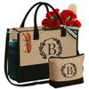 YOOLIFE Birthday Gifts for Women - Gifts for Women Teacher, B Initial Tote Bag Gift for Friend Sister Mom Birthday Graduation Gift for Her Wife, Jute Initial Beach Tote Bag view 1