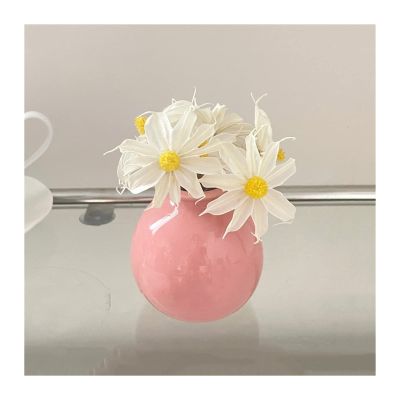 Home Vase Mini Wide-Mouth Ceramic Small Vase, Hydroponic Flower Vase, Dry Flower Decoration Small Vase, Small, Round and Lovely Vase Decorative Vase (Color : Gray)