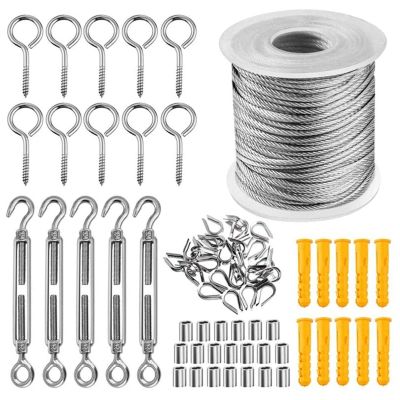 EactEl Coated Soft Steel Wire Rope Steel PVC Coated Stainless Steel Clothesline 30m Transparent Hook Diameter 2mm Kit Wire Rope