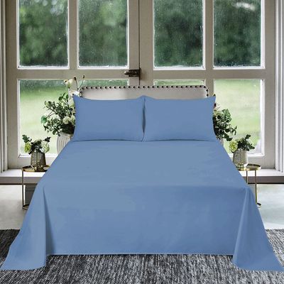 1Pcs Flat Sheet Oversized King Plus (120 x 120) 800 Thread Count 100% Egyptian Cotton Luxury Quality Bedding Flat Sheet Medium Blue Solid