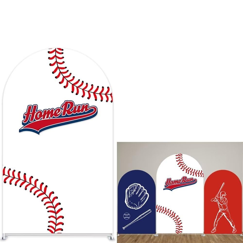 afoloa Baseball Party Decorations Arch Backdrop Covers Sports Homerun Arched Stand Fabric Cover for Boys Birthday Party Favors(2.5x6ft)