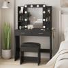 Vabches Vanity Desk with Lights,Makeup Vanity with Power Strip,Dressing Table Set with 2 Large Drawers,Vanity Mirror 3 Lighting Color Adjustable,Black view 1