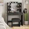Vabches Vanity Desk with Lights,Makeup Vanity with Power Strip,Dressing Table Set with 2 Large Drawers,Vanity Mirror 3 Lighting Color Adjustable,Black view 2