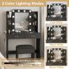 Vabches Vanity Desk with Lights,Makeup Vanity with Power Strip,Dressing Table Set with 2 Large Drawers,Vanity Mirror 3 Lighting Color Adjustable,Black view 3