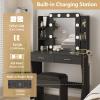 Vabches Vanity Desk with Lights,Makeup Vanity with Power Strip,Dressing Table Set with 2 Large Drawers,Vanity Mirror 3 Lighting Color Adjustable,Black view 4