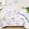 Anibedding Botanical Quilt Set Twin, 2 Pieces Reversible Elegant Blue Leaves Pattern Bedspread Coverlet Soft Microfiber Bed Cover for All Season(68"86") view 1