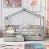 Quarte Twin Size Wood House Bed Frame with Fence and Roof, Wooden Daybed Tent Bed with Two Drawers for Kids Boys Girls Bedroom,Can be Decorated (Gray/Fence~3) view 2