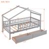 Quarte Twin Size Wood House Bed Frame with Fence and Roof, Wooden Daybed Tent Bed with Two Drawers for Kids Boys Girls Bedroom,Can be Decorated (Gray/Fence~3) view 3