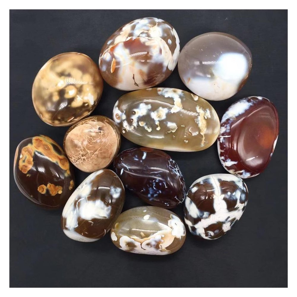 FIDEMM Natural Crystal Rough Natural Orca Agate palmstones Quartz Crystal Minerals Gemstones Healing Reiki Decoration for Flowerpot Plants Gift (Size : 65mm-75mm)