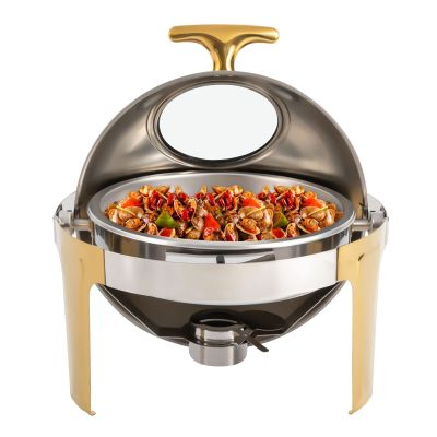 Round Chafing Dish Stainless Steel Chafer Roll Top Chafer for Catering Buffet Warmer Set Dinner Serving Buffet Warmer with Pans and Fuel Holders for Home and Restaurant Use(Style 10)