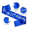 21st Birthday Sash, Blue Satin Soft Sashes with Silver Foil Letter, Birthday Decorations for Girls or Boys, Happy 21st Birthday Party Favor Supplies,Blue Silver view 2