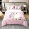 jejeloiu Kids Cat Cotton Duvet Cover Set Twin Cute Kitten Floral Comforter Cover Set for Girls Teens Pet Cat Pink Flowers Bedding Set Spring 3D Animal Bedspread Cover Bedroom Decor Quilt Cover 2Pcs view 3