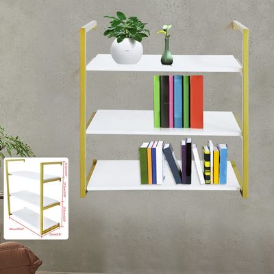 CNCEST 3 Storey Wall Mounted Floating Bookshelf, Wood Wall Bookshelf with Metal Frame Display Shelf for Bathroom Kitchen Living Room Bookshelf
