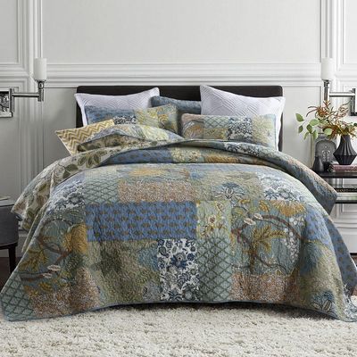VISIMISI Cotton Bedspread Quilt Sets Reversible Bedding Coverlet Sets,3 Pieces Green Rustic Vintage Paisley Patchwork Bedspread, King Size