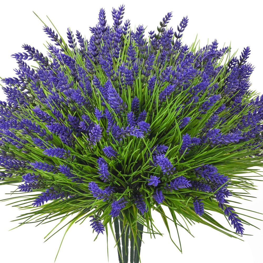 20 Bundles Artificial Plants Outdoor, UV Resistant Fake Flowers Realistic Faux Lavender Shrubs for Porch Garden Window Box Home Decoration (Purple)