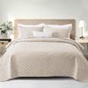 Exclusivo Mezcla Soft Quilt Set King Size, 3 Pieces Lightweight Quilts Brich Beige Bedspreads Coverlets Bedding Set for All Seasons, Grid Pattern view 1