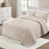 Exclusivo Mezcla Soft Quilt Set King Size, 3 Pieces Lightweight Quilts Brich Beige Bedspreads Coverlets Bedding Set for All Seasons, Grid Pattern view 2