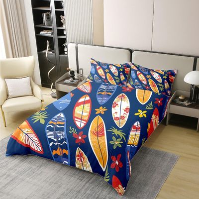 Ocean Surfboard Cotton Duvet Cover Set Queen Size Kids Girls Boys Tropical Summer Sea Beach Bedding Set Soft Soft Cotton Comforter Cover Set Palm Leaf Floral Duvet Cover Bed Set Chic Bedroom Decor