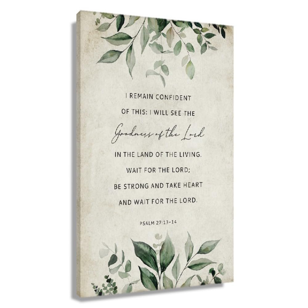 Psalm 27 13-14 Bible Verse Wall Art Prayer Poster Scripture Wall Decor for Living Room Canvas Prints Giclee Artwork for Kitchen Vertical Pictures (24x36inch(60x90cm),Unframed)
