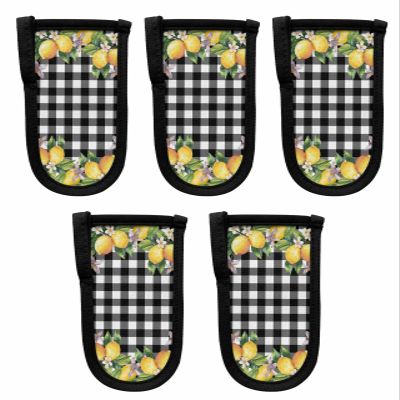 5 Packs Hot Handle Holder,Leomon Floral Leaves Cast Iron Skillets Pan Handle Covers Sleeves Potholder Kitchen Decor Essential Cookware for Camping Cooking Tools,Spring Summer Black White Plaid Lattice