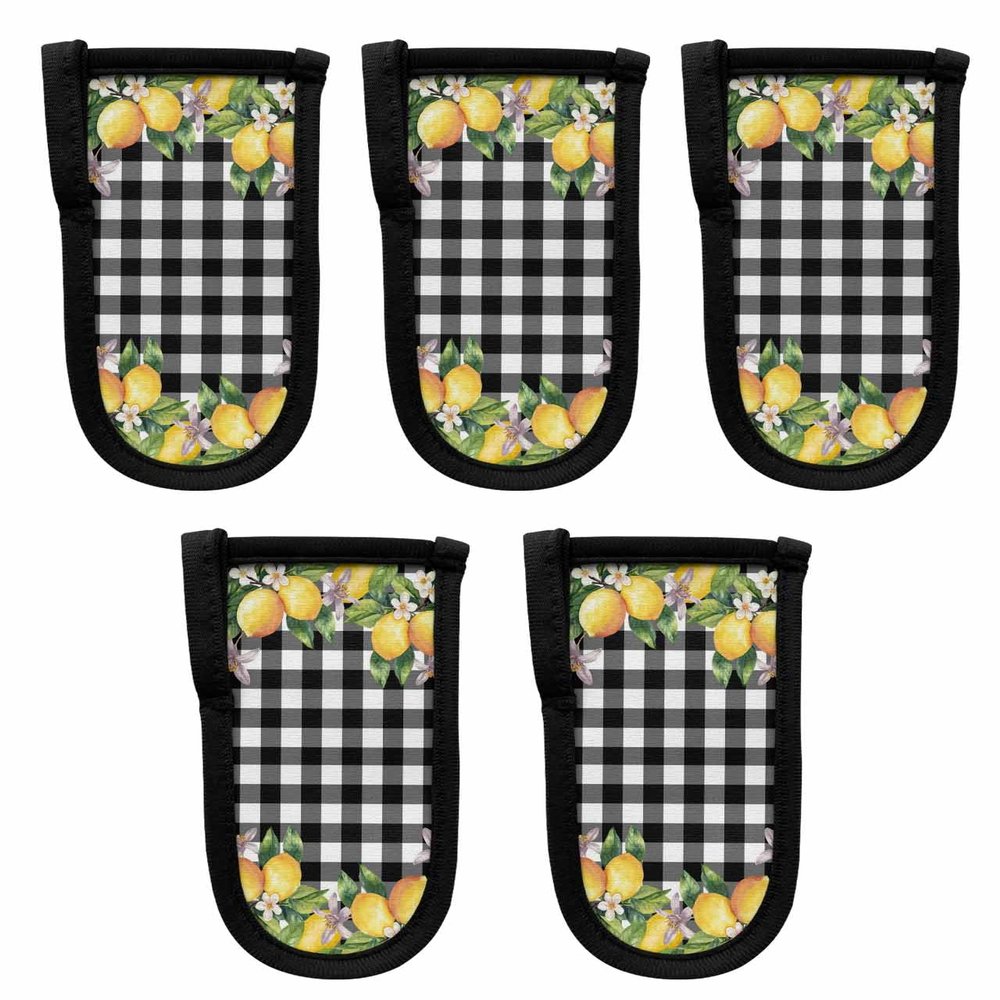 5 Packs Hot Handle Holder,Leomon Floral Leaves Cast Iron Skillets Pan Handle Covers Sleeves Potholder Kitchen Decor Essential Cookware for Camping Cooking Tools,Spring Summer Black White Plaid Lattice